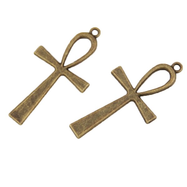 10 Uds. De colgante de conector de Cruz egipcia de Color plata/bronce, pulsera de Metal DIY, collar, accesorios de joyería