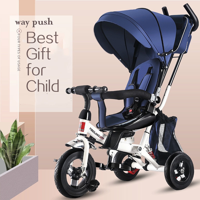 4 in 1 Child Tricycle Stroller Folding 3 Wheels Bicycle Stroller Shock Absorption with Storage Bag 3-6Y Kids Trike Bike