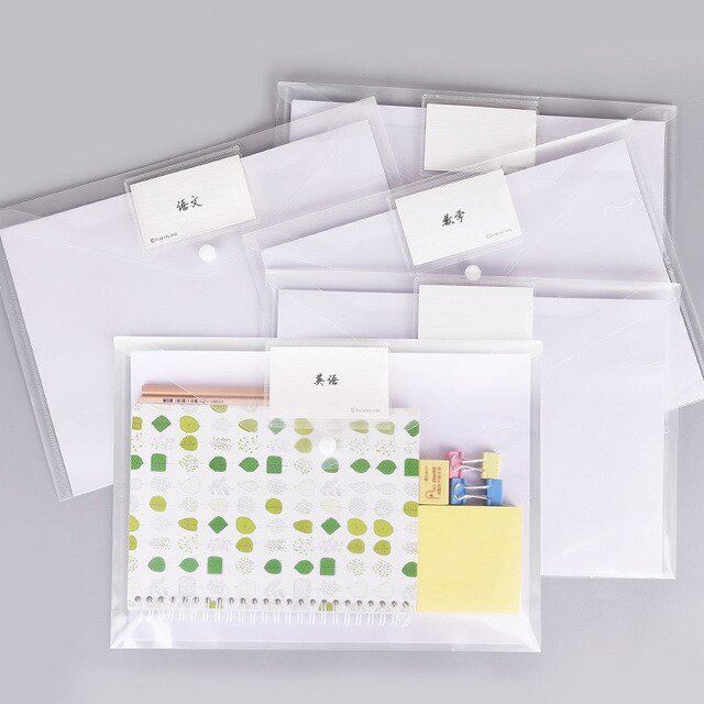 12pcs A4 Transparent PP File Folder Binder Waterproof File Holder Filing Envelope Business Document Organizer Office Supplies: White