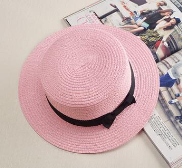 Rep platt hatt halm solskydd kvinnlig halm rosett utomhus sol strand hatt sommar hattar kvinnor keps panama kepsar: 4