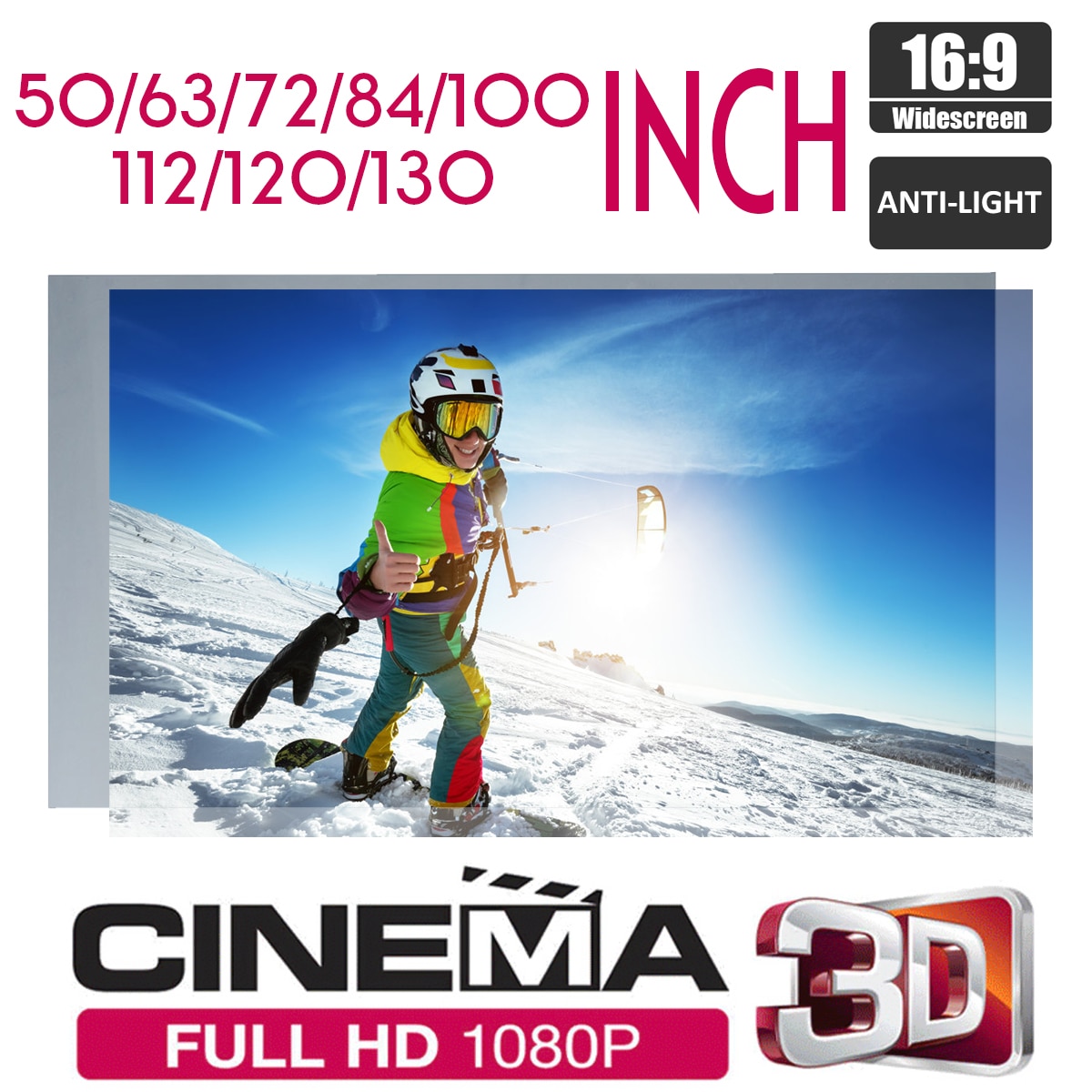 16:9 Portable Foldable Anti-light Projector Screen 3D Home Cinema HD 1080P Projection Screen 50/60/63/72/84/100/112/120/130 Inch