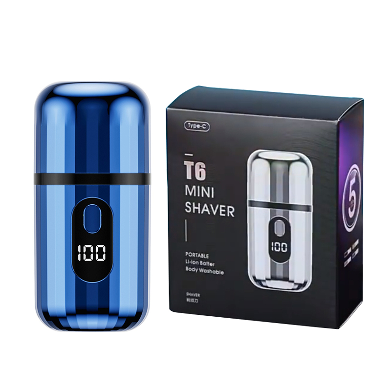Mini barbeador elétrico portátil para homens, design de cápsula, viagem, uso doméstico, faca de barba elétrica, recarregável por usb, navalha elétrica de bolso: Azul