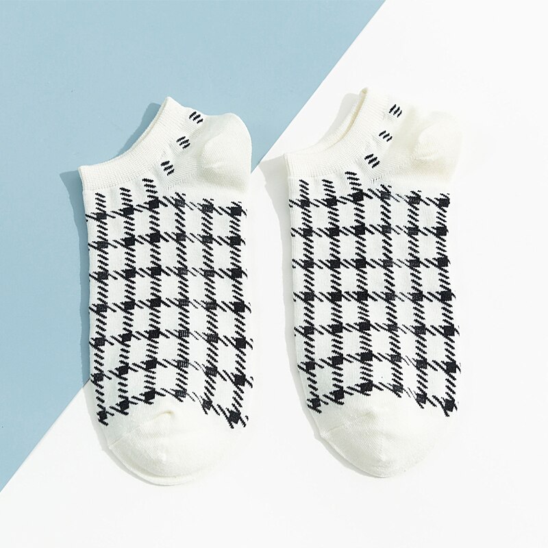 1 paar schattige harajuku-sokken in britse stijl, blauw gestreepte geruite sokken, geometrische katoenen dames, comfortabele zwarte wintersokken: 3