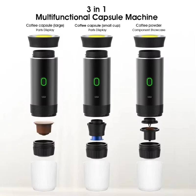 Cafetera Espresso eléctrica inalámbrica portátil para viajes, coche y hogar, cafetera para acampar, cafetera en polvo con cápsulas 3 en 1