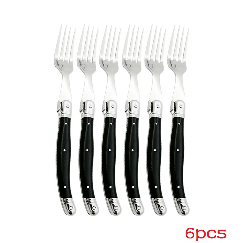Laguiole-Juego de tenedores para carne de arcoíris, cubiertos de colores vivos, mesa, Bar de acero inoxidable, vajilla, restaurante, kit de casa, 6 uds.: 6 Black Fork