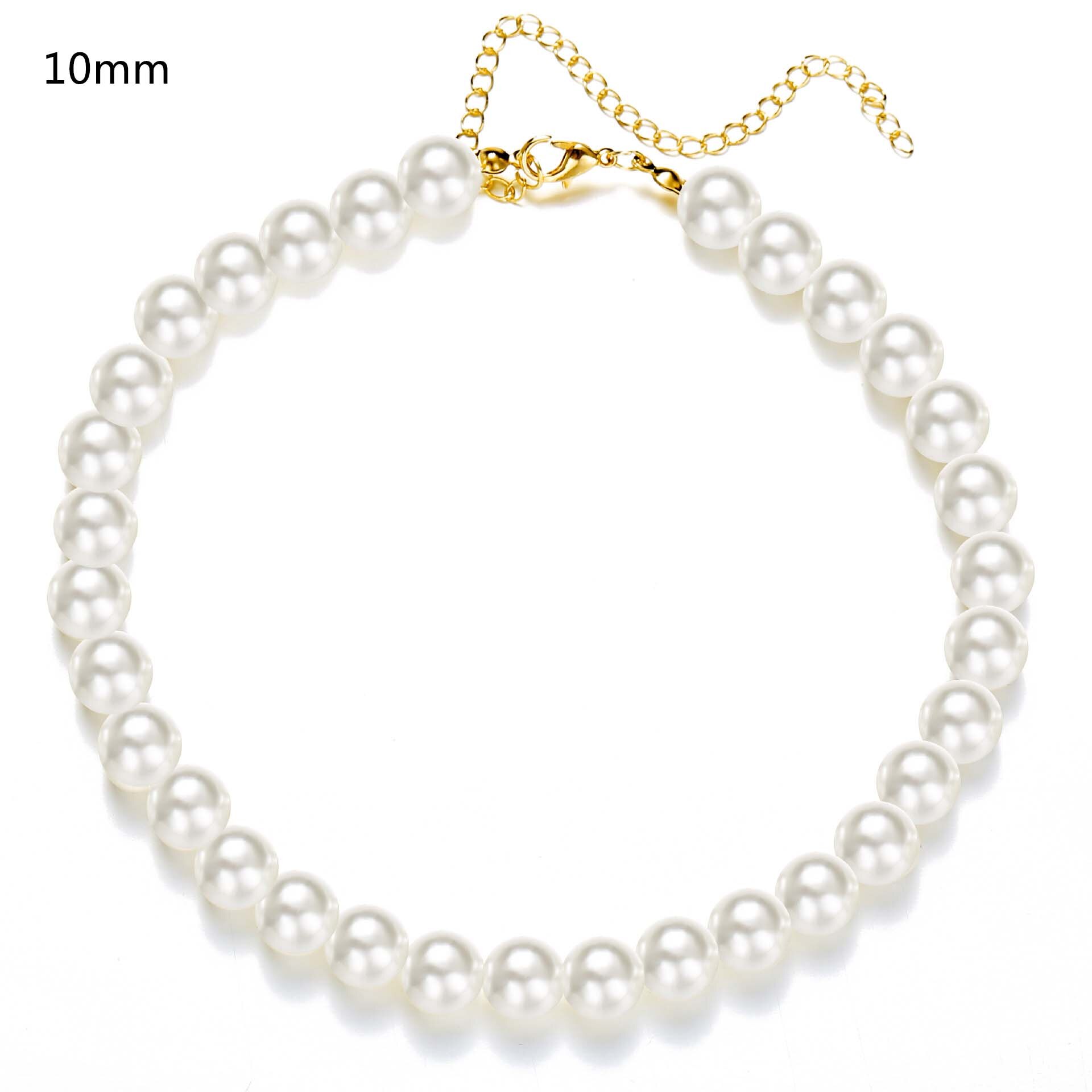 Imitatie Parel Choker Ketting Elegante Whitebig Witte Ronde Parel Bruiloft Kralen Kettingen Vrouwen Charm Mode-sieraden: 10mm