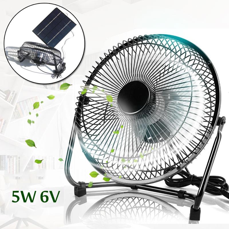 5W 6V 6 Inch Mini USB Solar Panel Fan Iron - quiet Free Angle Adjust Cooling Ventilation Chargable Office Home Travel