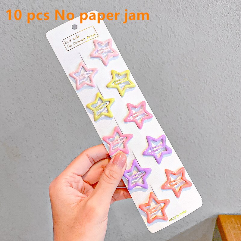 10/12pcs Cute Baby Girl Hair Clips Cartoon Snap Button Candy Color Star Shape Hair Clip Non-Slip Baby Clip Kids Accessories: 11