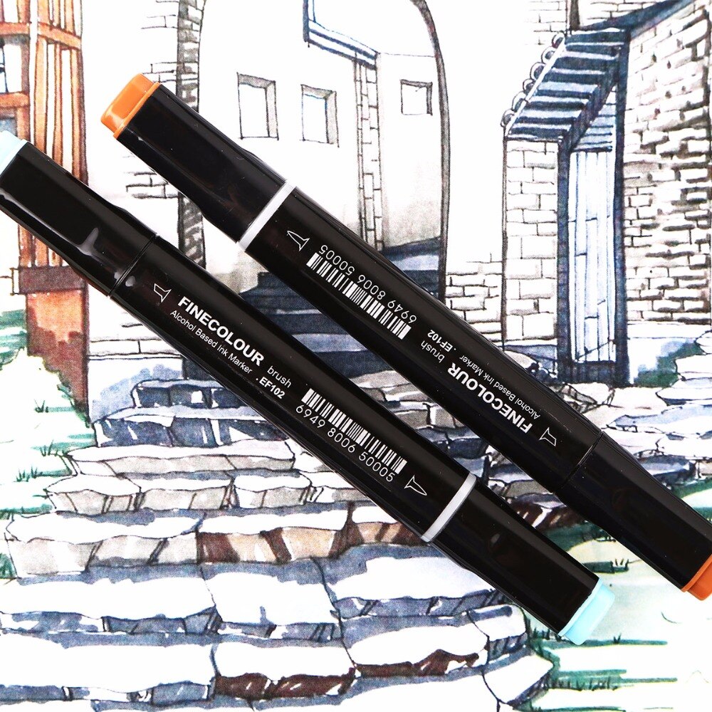 Finecolour EF102 Brush Grayscale Art Marker Flexible Soft Tip Pens 5/8/55pc Dual Cool/Warm/Natural/Tone Gray Markers Draw Render