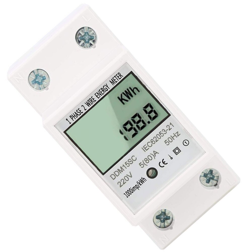 LCD Digital Single Phase Energy Meter kWh Power Consumption Meter Wattmeter Electronic Display for DIN Rail 5-80 A DDM15SC