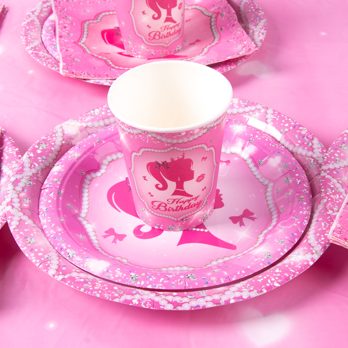 Vaisselle jetable pour fête à thème rose pour filles, assiette en papier, tasse, serviette, princesse, décor de fête d'anniversaire pour enfants, fournitures de réception pour bébé