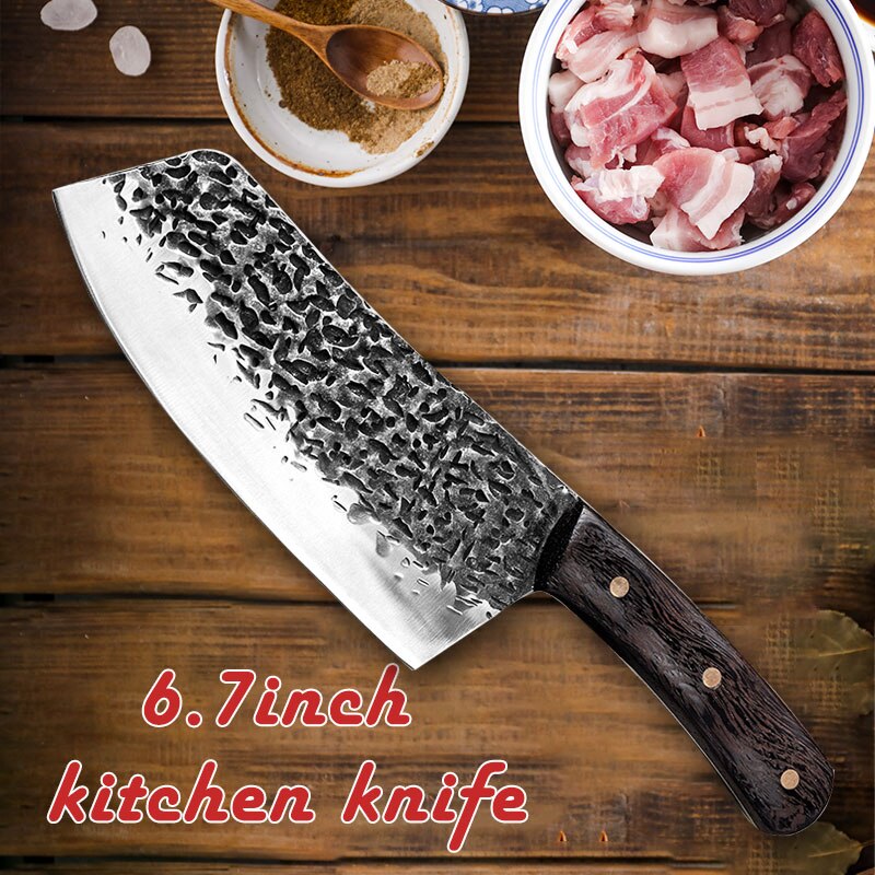 Hand Forged Hammer Pattern Kitchen Knife Chinese Style Kitchen 5Cr15 Stainless Steel Chop and Slice Knife Sharp Kitchen Knife