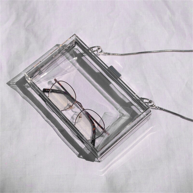 Acrylic Transparent Clutch Chain Box Women Shoulder Bags Hard Day Clutches Bags Wedding Party Evening Purse(Silver)