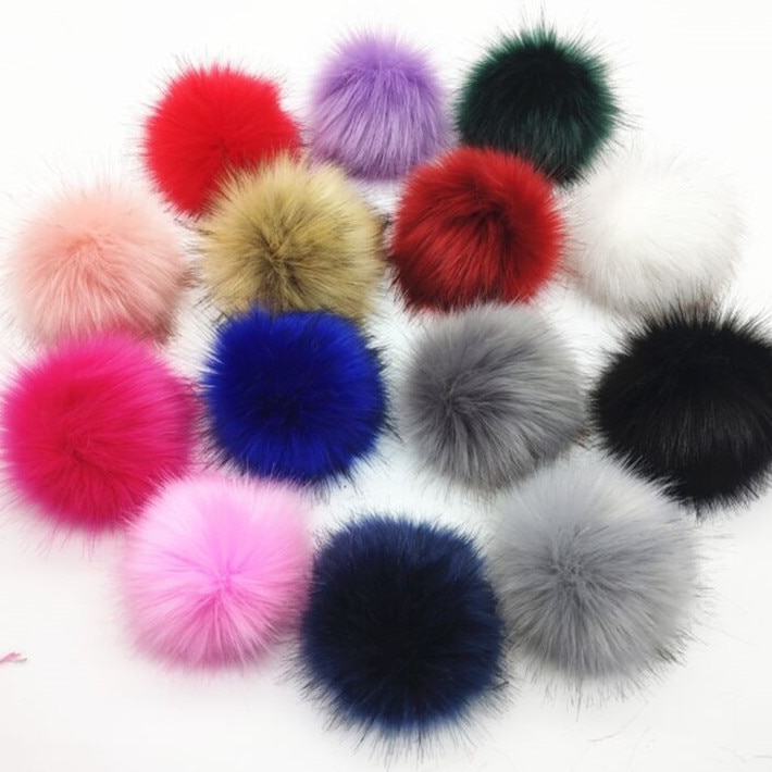 Boule en fausse fourrure colorée pour bonnets 12cm, pompon en fourrure artificielle pour bonnet, sac pour chaussures avec bouton-pression