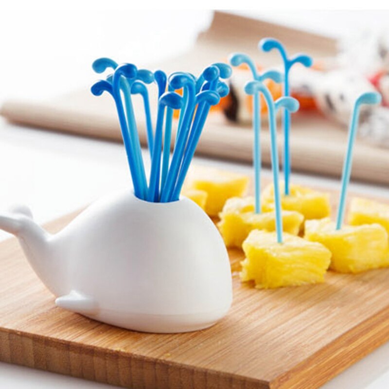 Conjunto de 1 Juego de ballena blanca Beluga, accesorios de cocina, herramientas de dispositivos de cocina de frutas para verdura, decoración para el hogar, para fiestas, salas de estar, juego de tenedor de fruta