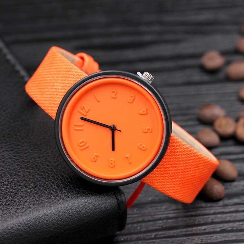 Unisex Eenvoudige Mode Polshorloge Nummer Quartz Canvas Riem Polshorloge Luxe Eenvoudige En Stijlvolle Horloges Relogio Feminino: Orange