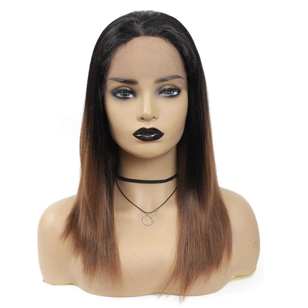 X-TRESS Dark Roots Ombre Brown Lace Front Synthetic Wig for Black Women High Temperature Fiber Hair Trendy 18'' Straight Wigs: TT2-30