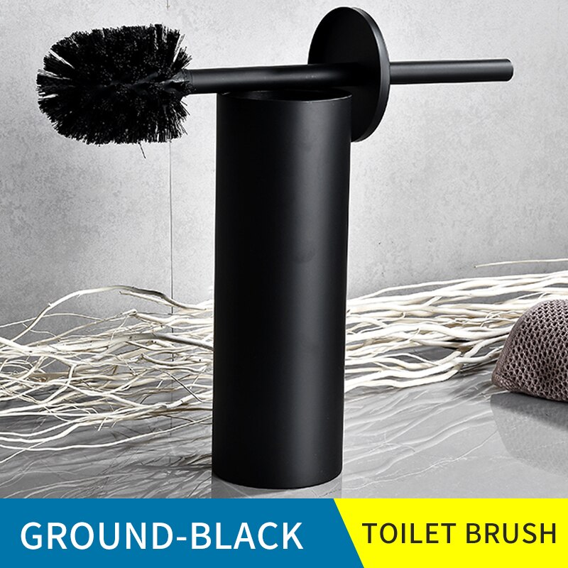 Badkamer Zwart Toiletborstelhouder Wall Mounted 304 Roestvrijstalen Wc Borstel Set Wasruimte Opslag En Organisatie Gadgets: ground-black