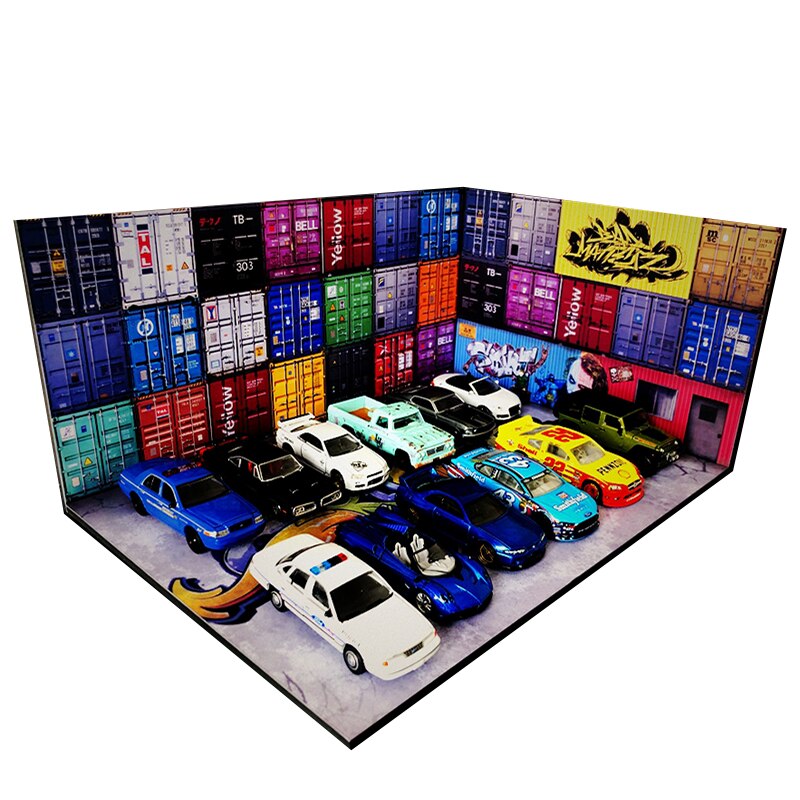 Parkplatz Szene Hintergrund Modell 1/64 Hafen Container Garage Fabrik Lagerbier Haus Gebäude Modell Szenario Zeigt