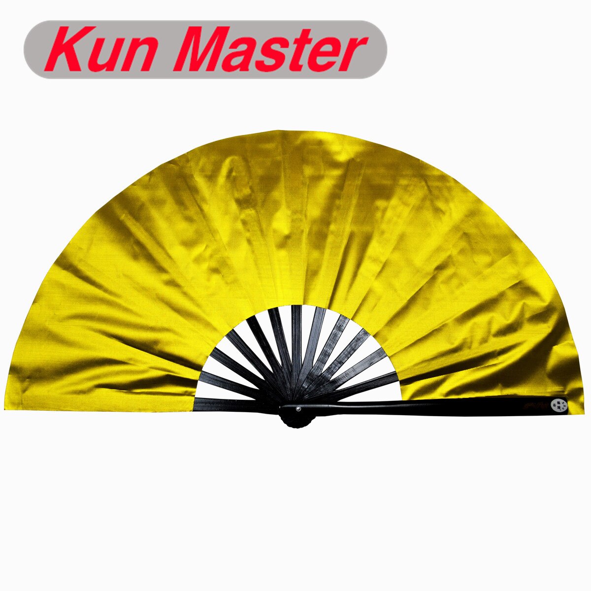 Kun Master 34 Cm Bamboe Chinese Kung Fu Tai Chi Fan Goud Cover Zwart Notenbalken
