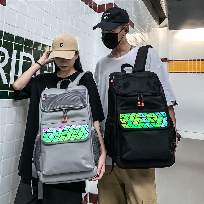Holografischer streetstyle-rucksack mit reflexionen, unisex-hip-hop-rucksack, trendiger schulrucksack für jungen, oxford- #39 -reiserucksack