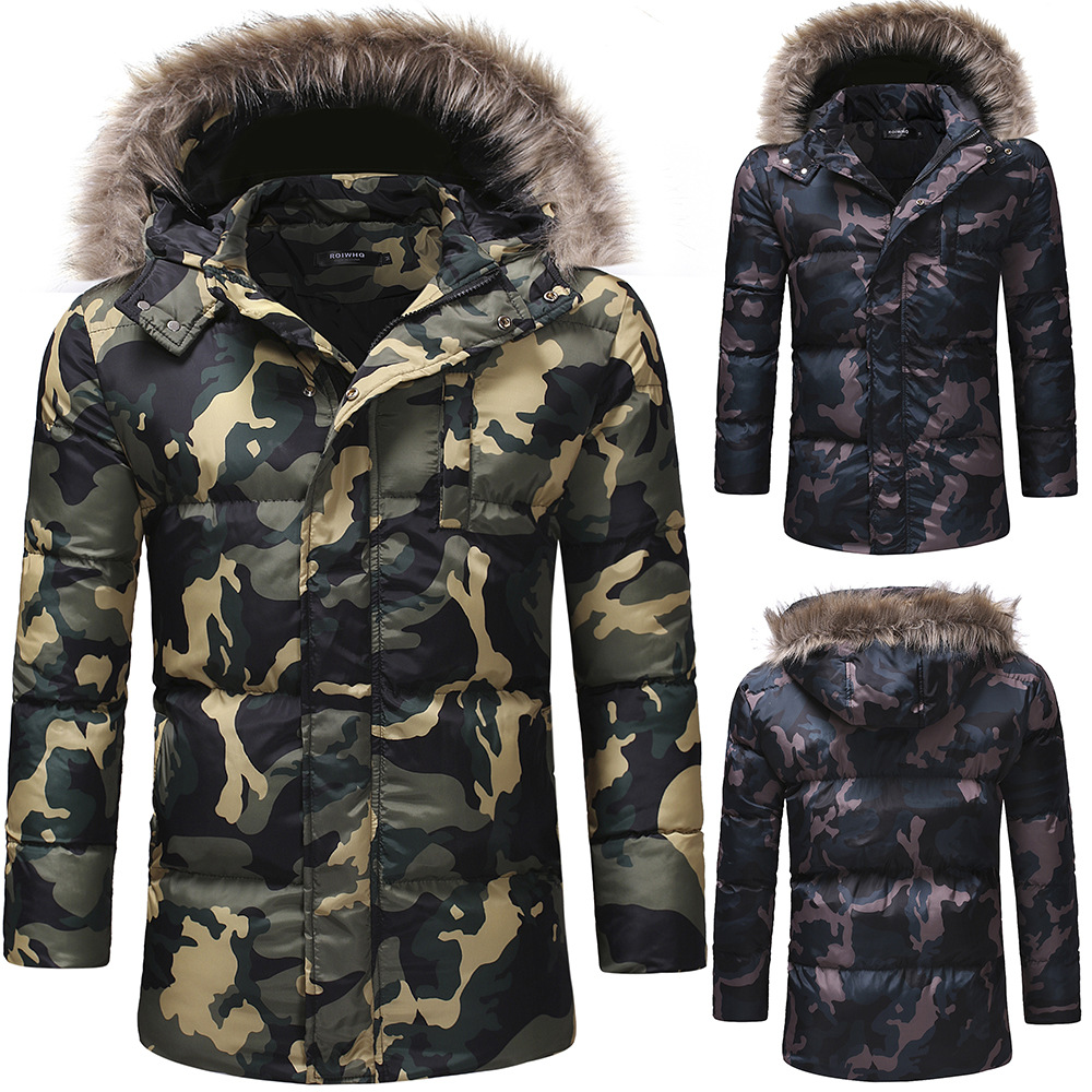 Mannen Mode Medium Lange Winter Losse Verdikking Down Katoen Camouflage Casual Rits Jas Jas