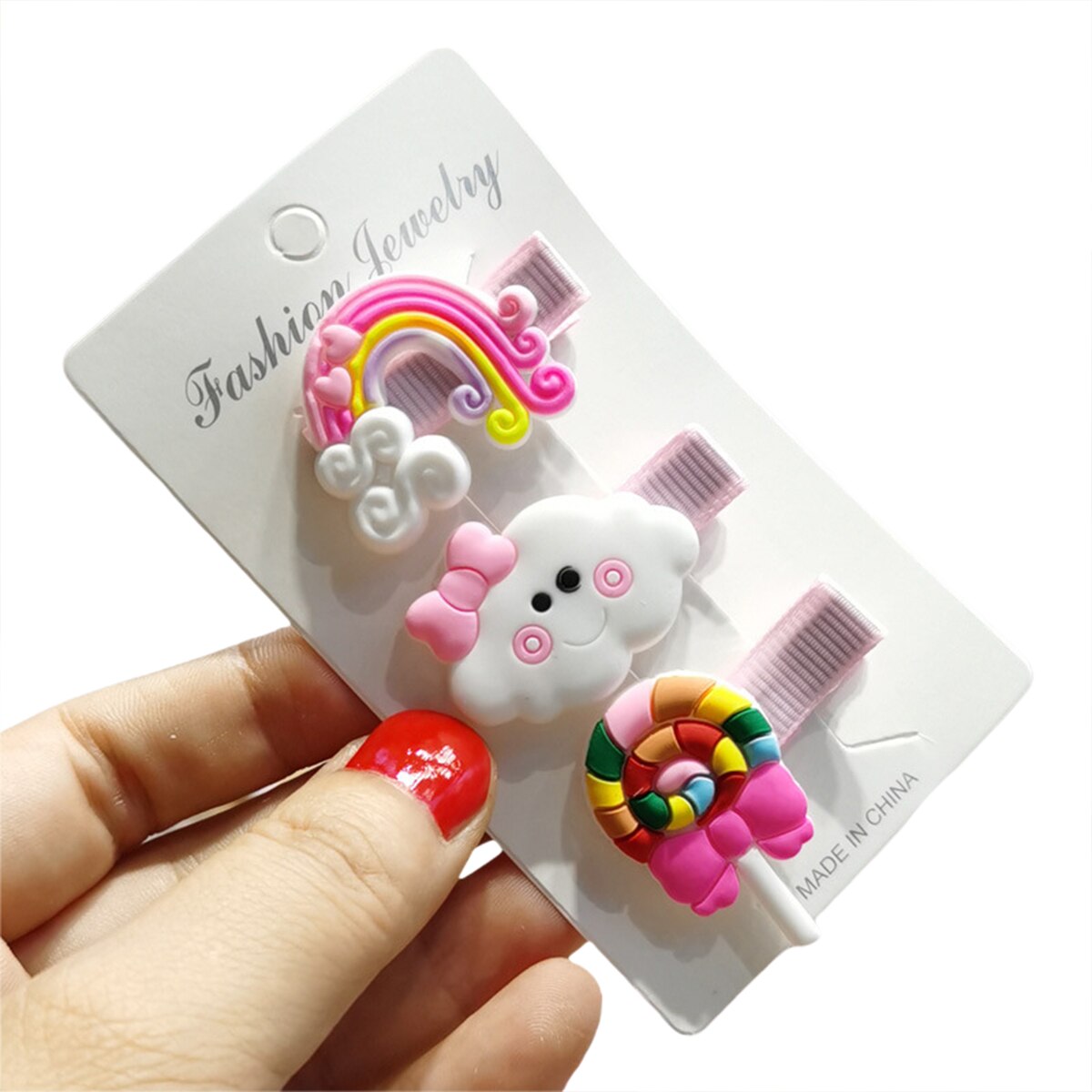 Toddler Girls Hairpins Lovely Cartoon Lollipop Rainbow Cloud Shape Hair Clips Birthday: Pink