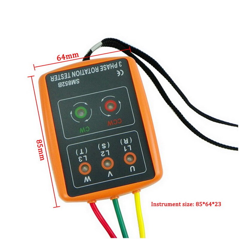 SM852B Portable 3 Phase Sequence Meter Multimeter Presence Rotation Tester Phase Indicator Detector Meter LED Buzzer