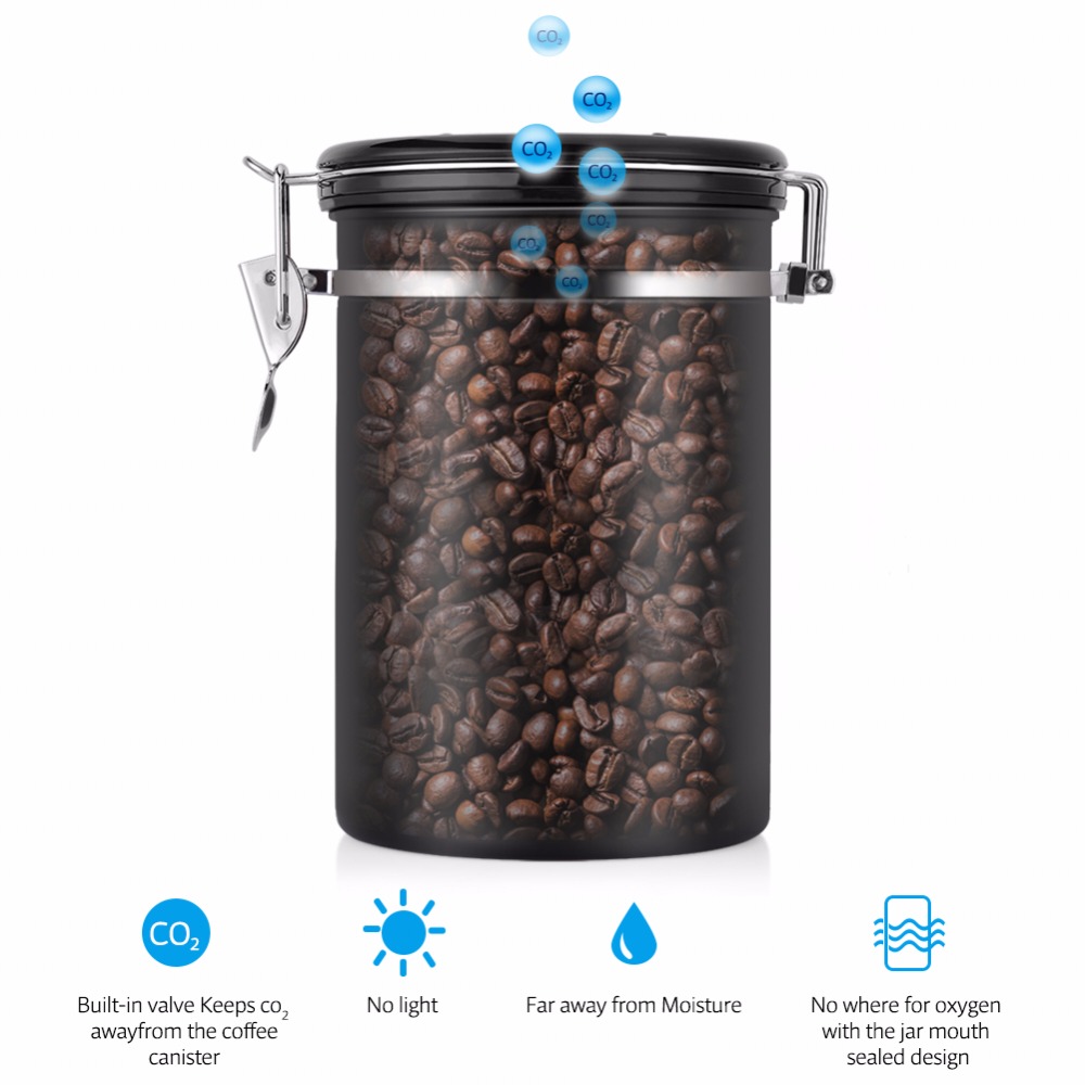 Kaffebeholder stor lufttæt rustfrit stål kaffe te sorteringsbeholder sort køkken sotrage dåser dåse til kaffe te