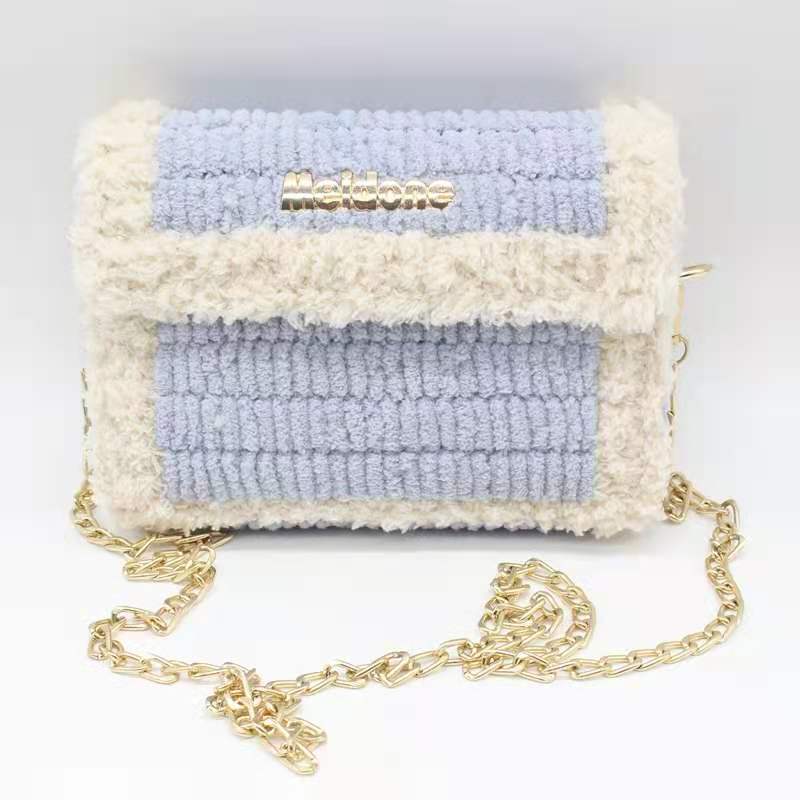 Handmade bag knitting material crochet homemade icicle wool velvet bag handmade ladies shoulder bag: Gray