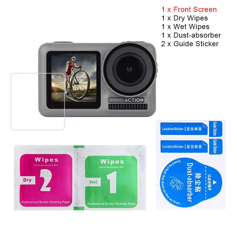 Lente de vidrio templado 3 piezas + Protector de pantalla LCD para Cámara de Acción DJI OSMO película protectora para deporte DJI OSMO cam accesorio: Front Screen