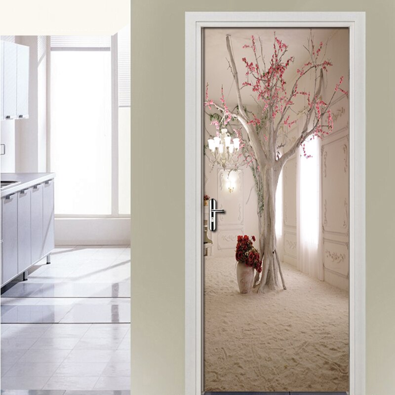 Door Sticker Mural 3D Space Tree PVC Self Adhesive Waterproof Vinyl Wallpaper For Living Room Bedroom Door Decoration