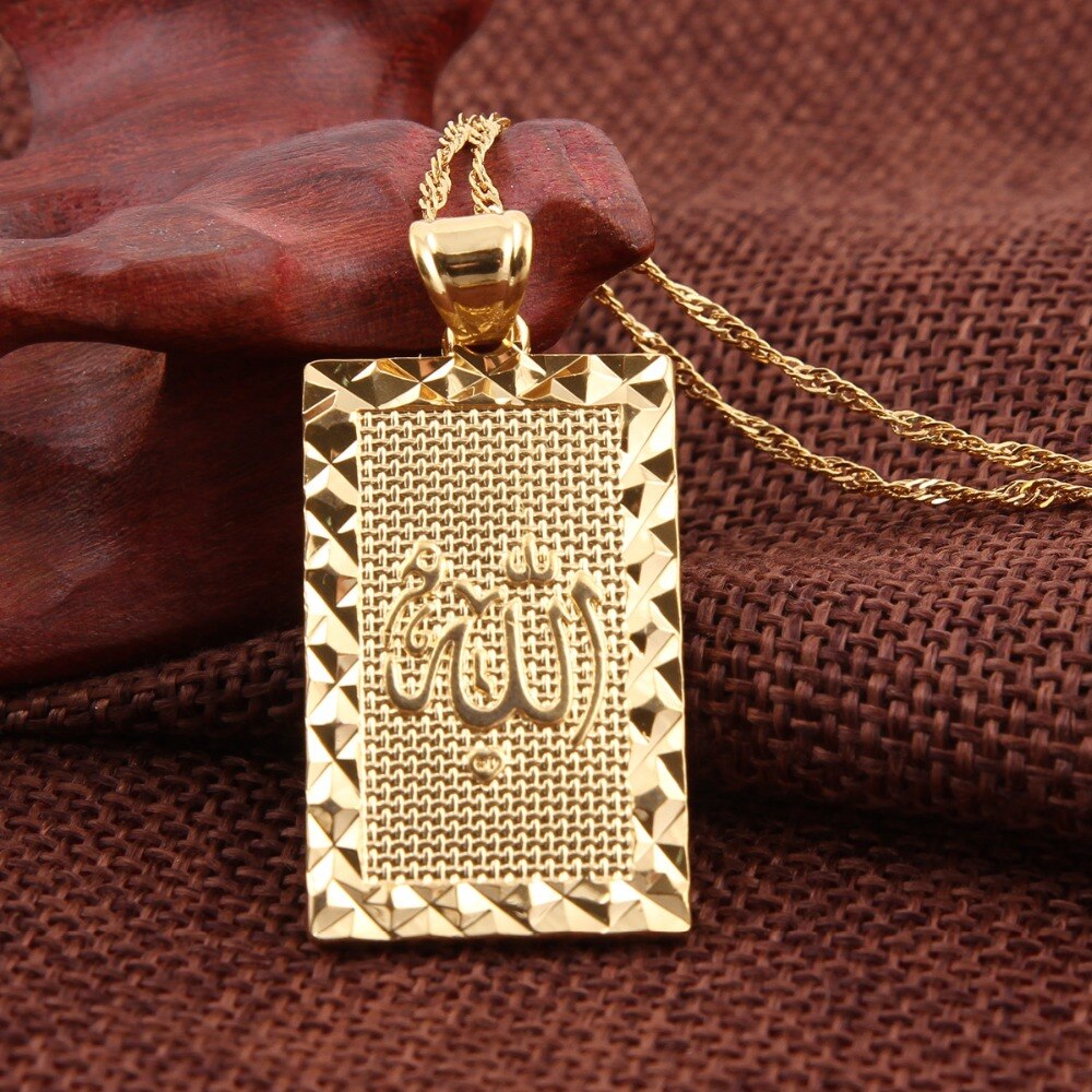 24K oro Color Allah islámico collar con libre de cadena Mujer de la joyería de los hombres