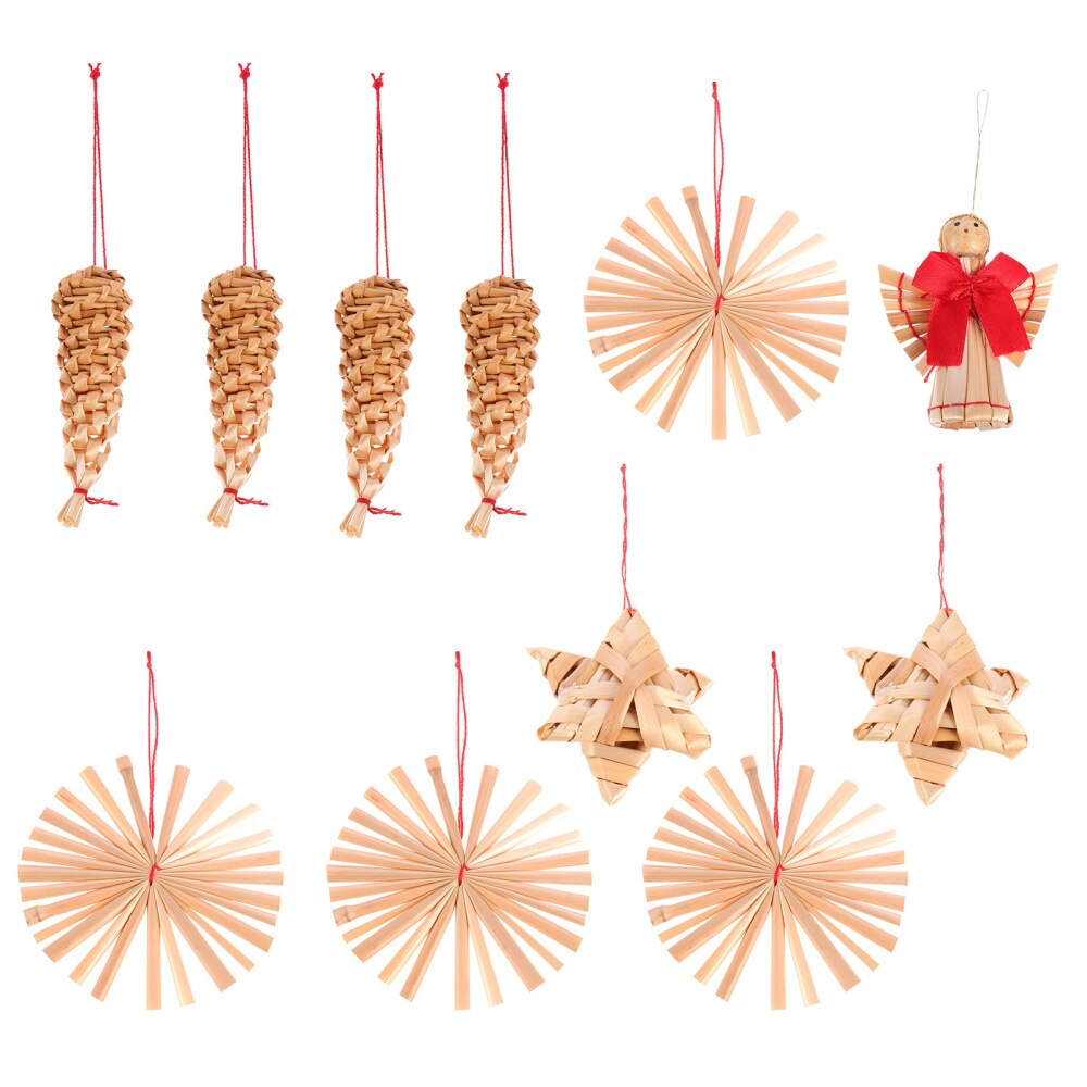 11 stuks hangende decoraties van tarwestro als kerstversiering voor thuis: Default Title
