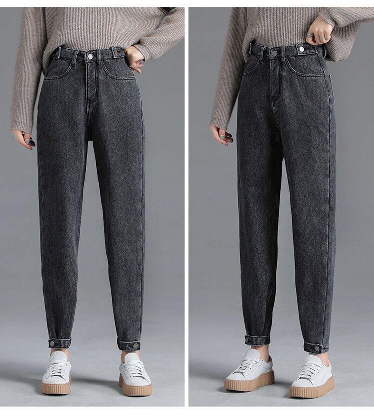 ZHISILAO Harem jean femmes hiver fourrure taille haute jean grande taille copain maman Denim pantalon Streetwear droit jean