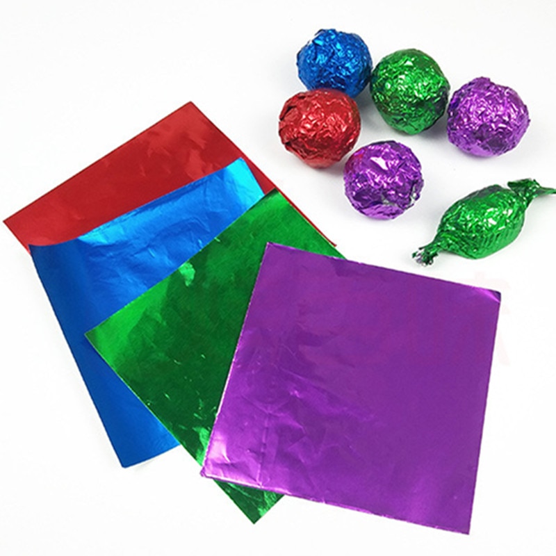 100Pcs Vierkante Snoep Pakket Papier Thee Chocolade Kaars Reliëf Aluminium-Folie Papier Tinfoil Festival Decoratie Supply