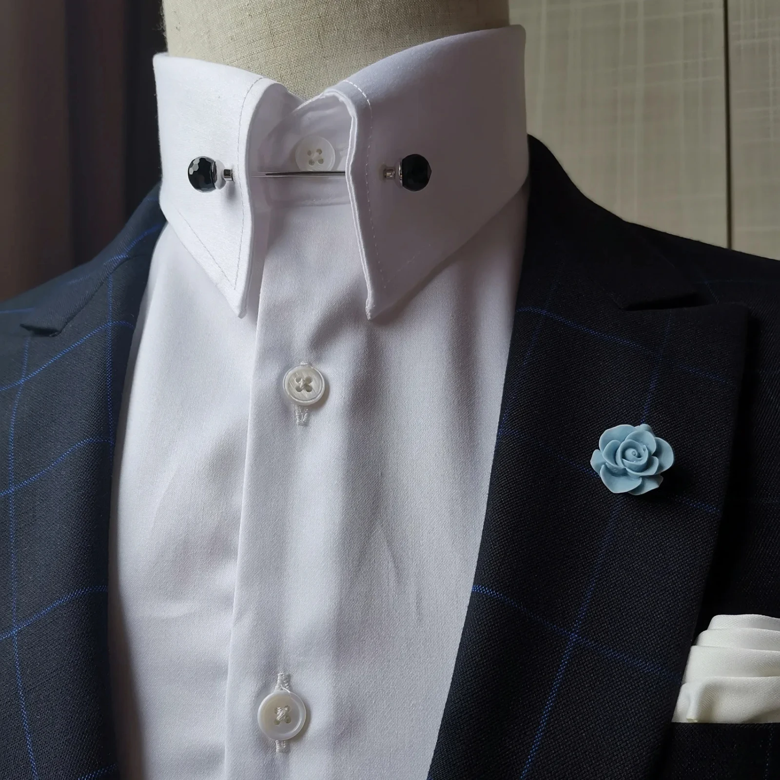 Épingle de col tendance pour hommes, chemise ronde à multiples facettes, trou de boule de cristal, épingles de collier, accessoires d&#39;affaires, peut dévisser