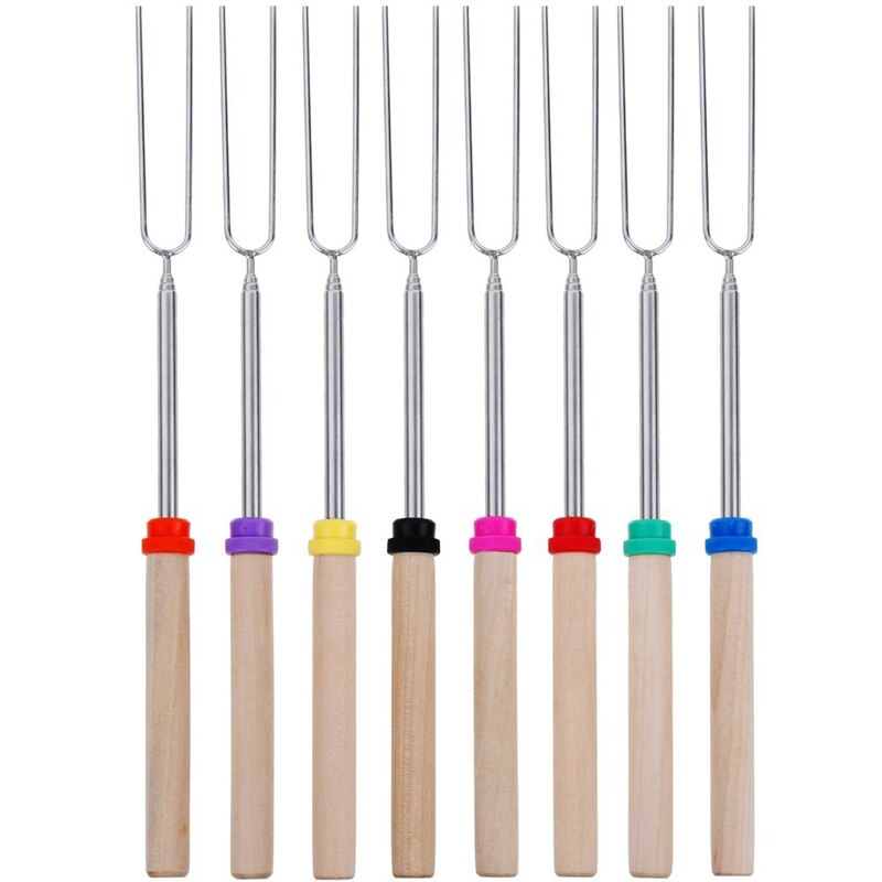 Marshmallow Roosteren Sticks-Set Van 8 Stuks Veilig Voor Kinderen 11-31 Inches Telescopische Dog Smores Vorken, extra 10 Stuks Houten Stickers