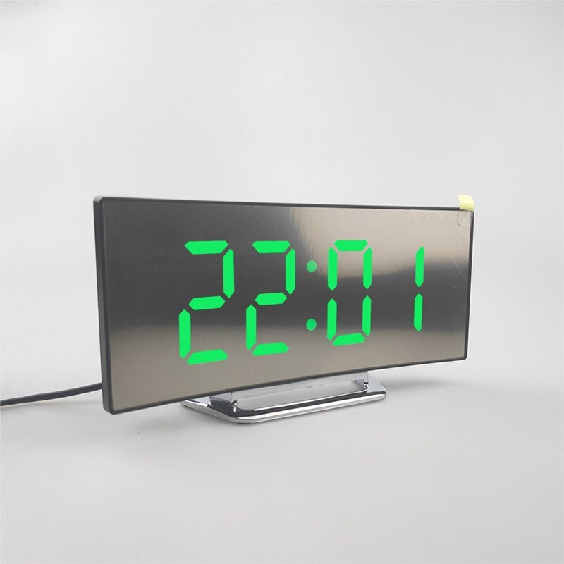 Digital Alarm Clock, 7 Inch Curved Dimmable LED Watch Table for Kids Bedroom Green Large Number Clock Lightweight Smart Clock: Green