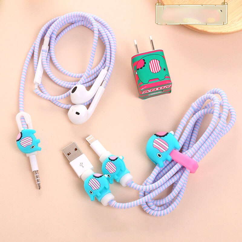 3 i 1 kabel opptrekker tpu spiral ledning beskyttelse usb ladekabel beskytter øretelefon ledningshåndtering til iphone 5 5s 6 7 8