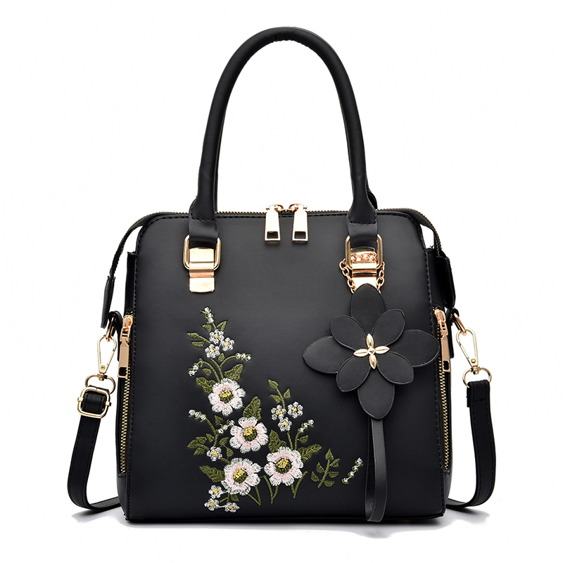 Umhängetasche mit Blumendetail, trendige Handtasche mit Reißverschluss für sterben Arbeit, lässige Umhängetasche, Damen-Geldbörse mit Blumendekor
