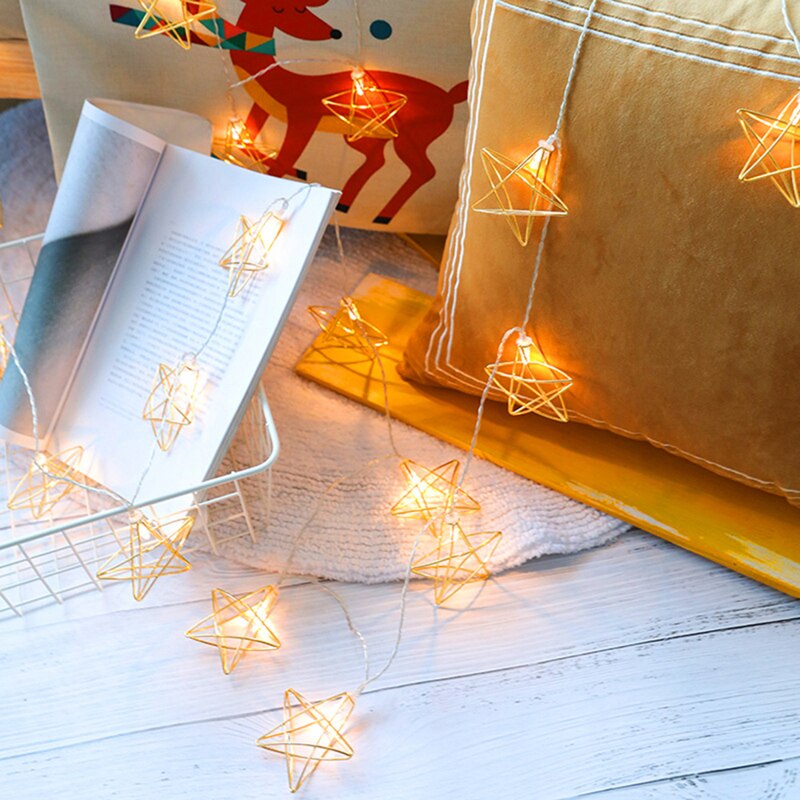 Vijfpuntige Ster Led Kerstverlichting String Light Metal Battery Operated Kerstverlichting Voor Halloween Party Bruiloft Decoratie