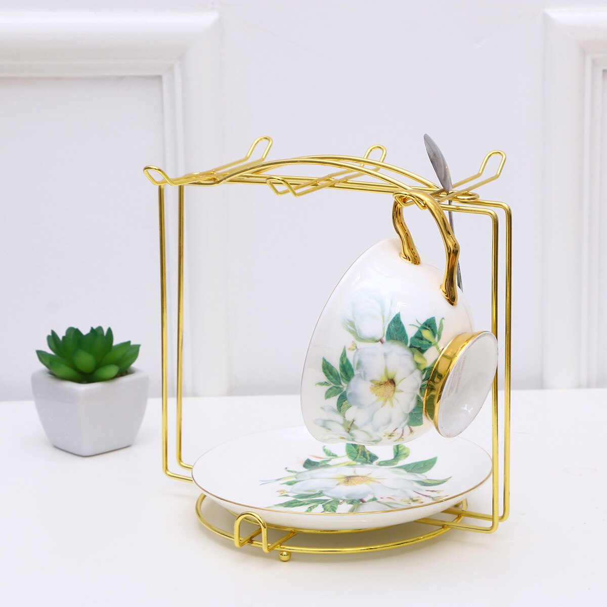 Coffee Cup Plate Organizer Coffee Cup Holder Kitchen Decoration Cabinet And Counter Shelf Organizer Mug Holder For 4Cups 6Plates