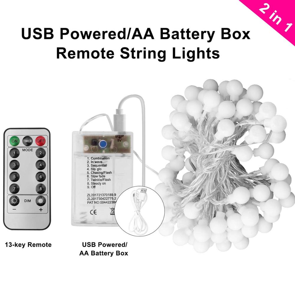 2 i 1 usb 100 ledet eventyrlys batteri års krans fjernkontroll 10m- strengs lys julepynt til hjemmet soverom: Usb-batteridrevet
