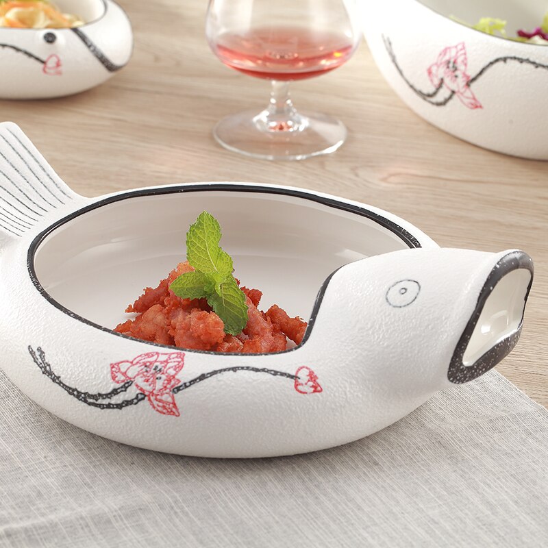 Ceramic Dinner Plate Fish Sculpture Desktop Decoration Steak Sushi PlateRestaurant Table Decoration PlateExquisite