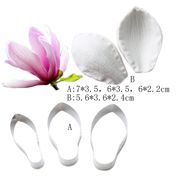Magnolia Petal Veiner & Cutter Flower Petals Shape Silicone Mold Fondant Chocolate Cake Tools Baking Cookie Moulds Decorat CS326