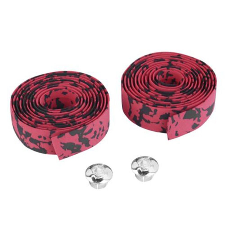 1 par de cinturón con asa para ciclismo cinta de manillar carretera deportes de bicicleta manillar corcho con cinta de recubrimiento con 2 Bar enchufes: Red black