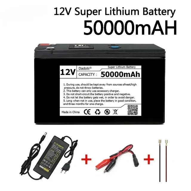 12 V Akku 50 Ah 18650 Lithium-Akku Wiederaufladbarer Akku für Solarenergie-Elektrofahrzeugbatterie + 12,6 V 3 A Ladegerät: WHITE
