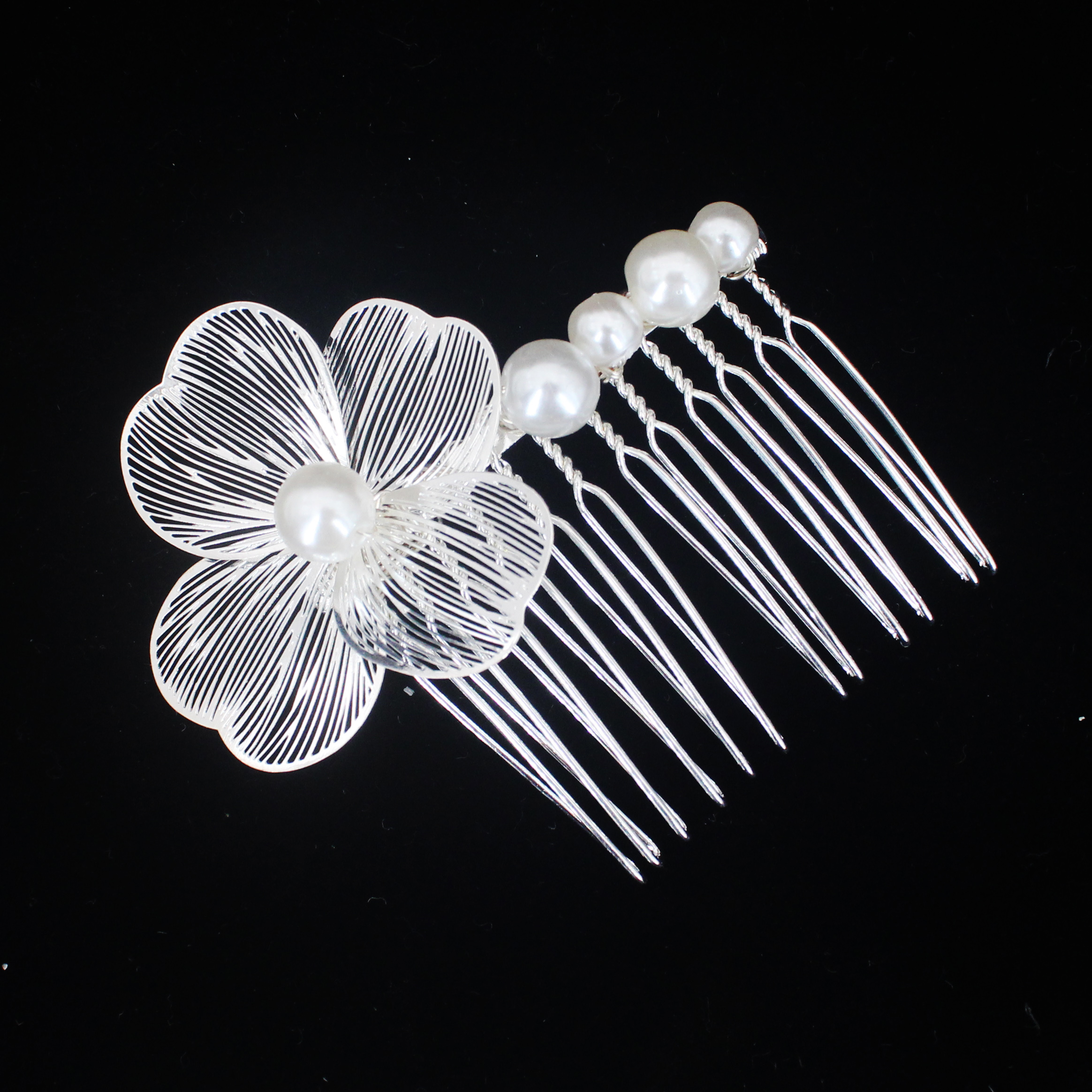 2 uds tocado de novia hecho a mano flor perla peine para el cabello alfileres joyería de estilo de boda insertar de peine accesorios para el cabello: Plata antigua plateada