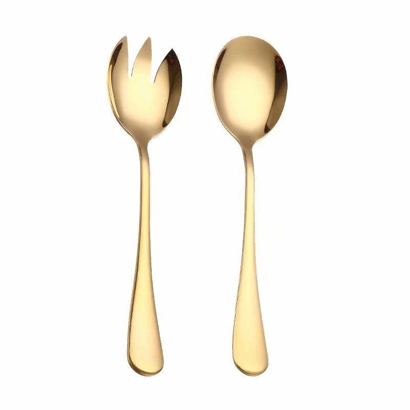 Unique Spoon Fork Stainless Steel Set Kitchen Cutlery Food Salad Fruit Tableware Handmade Fork Spoon Camping Outdoor for Cooking: Gold